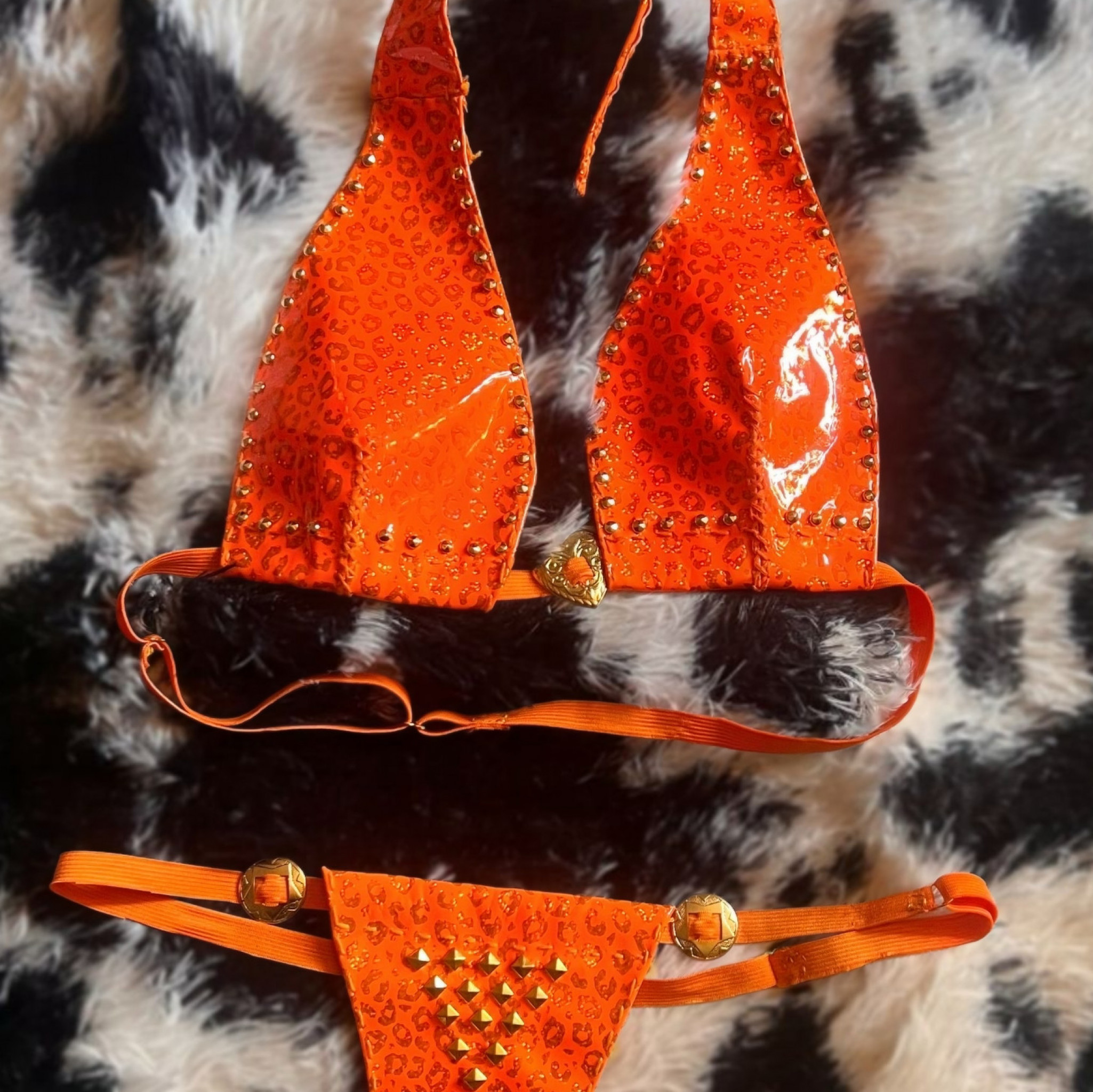 Handmade Orange and Gold Cheetah Print Bikini